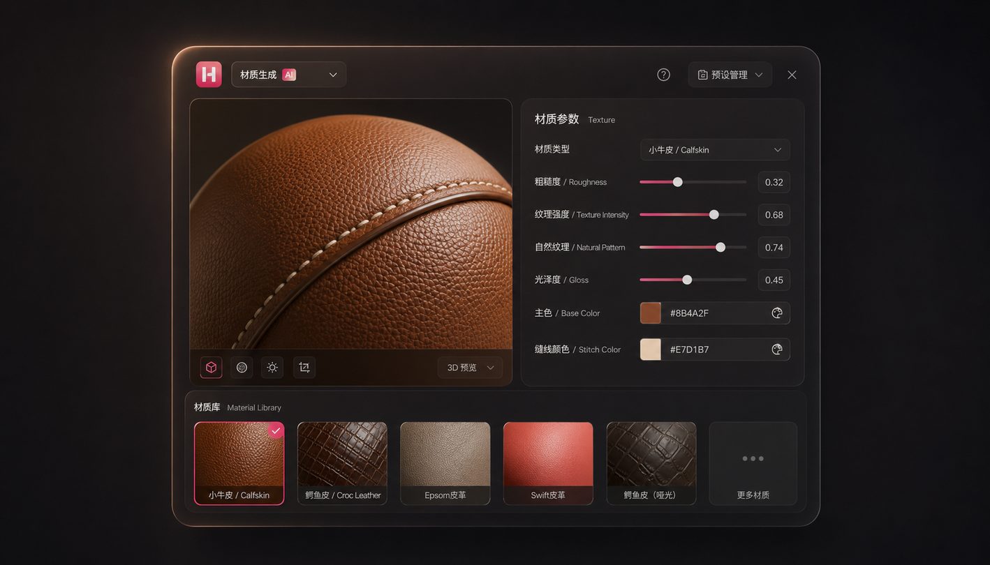 爱马仕AI材质推演与生成能力展示