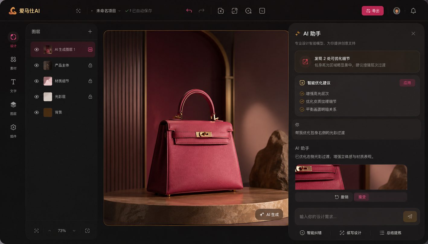 爱马仕AI深色沉浸式工作台界面截图